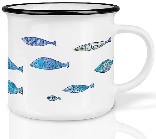 Ligarti® Keramiktasse [Das Original] Design Mug & handveredelter Becher I Tasse mit Tiermotiv, spülmaschinengeeignete Kaffeetasse, Teetasse, Cup (Fischschwarm)