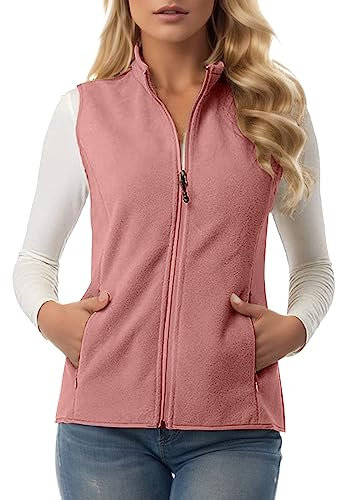 KBOPLEMQ Gilet in pile da donna, morbido, senza maniche, con tasche con cerniera, per la primavera, l'autunno, il gilet in pile, leggero, con tasche con chiusura lampo, Colore: rosa., L