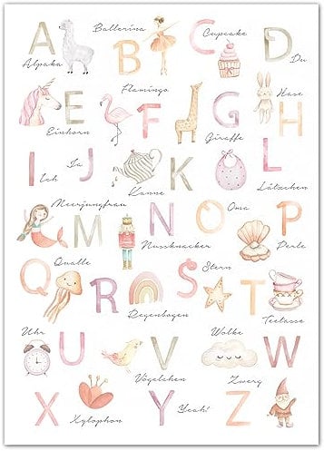 double critical Lemmami Papeterie ABC Poster für Kinder DIN A4 Kinderzimmer Mächen Buchstaben Zahlen Babyzimmer Lernposter