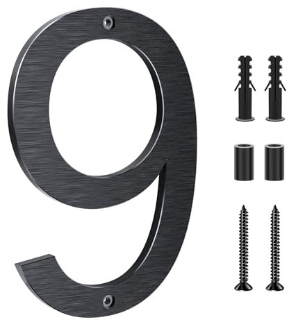 Lookopen 8 Inch Black Large House Numbers, Modern Floating Metal House Numbers, Aluminium Front Door Numbers (9)