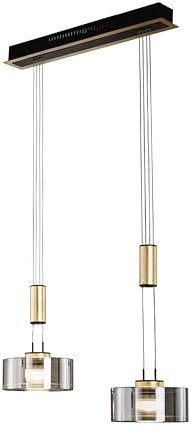Fischer & Honsel Pendelleuchte, Lavin | sandschwarz matt/blattgoldfarben/rauchfarben | L: 64 cm, B: 20 cm | Höhenverstellbar 100 bis 160 cm | über Wanddimmer stufenlos dimmbar | 61058 | EEG: F