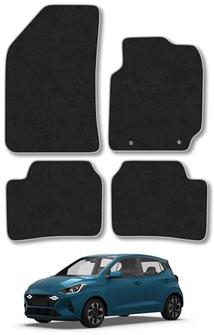 Fits Hyundai i10 (2020+) Carpet Car Mats | Grey Edge Trim Tailored Fit Floor Mats Full Coverage Protection Accessories Easy Clean Anti Slip Made in the UK