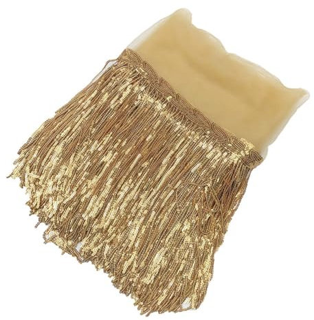 10 Yards 20cm Breite Fransenborte Fransenbordüre Fransenband Paillettenquaste Fransen Quaste Besatz Dekoband Zierband Dekoborte für DIY Nähen Basteln Bühnenkostüme Kleiderdekoration,Gold