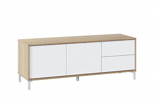 HOGAR24 ES Mueble TV con 2 Puertas y 2 cajones, Color Roble Canadian y Blanco Artik