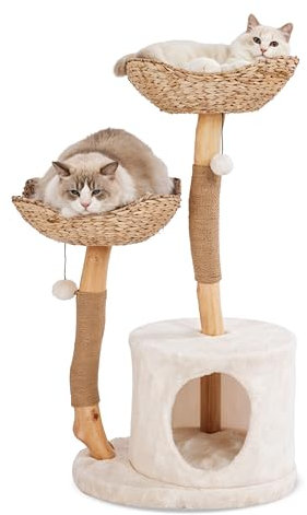 KONELCARE Árbol de madera natural para gatos, torre moderna para gatos grandes, 2 cestas
