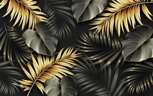 Tapete Schwarzes Gold Tropical Fototapete Vliestapete Fototapete 3d Effekt Dekoration Tapeten Wohnzimmer Wallpaper Büro Flur Fototapete Schlafzimmer Kinderzimmer Tapete 190x148cm