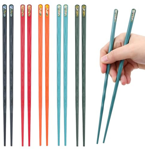 Cozlly 5 Pares Palillo Chino, Palillos de Fibra de Vidrio, Palillos Chinos Regalo, para Lavavajillas, Palillos Reutilizable para Principiantes Adultos para Restaurante, Cocina, Comedor, Regalo