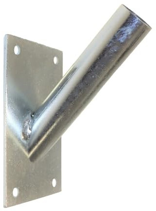Single Flag Pole Holder - Wall Mounted Flag Pole Bracket, Galvanised (Silver), Rust and Weather Resistant, Heavy Duty Flagpole Mount for Home and Outdoor Use