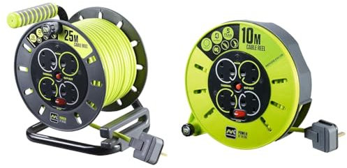 Masterplug Pro-XT Four Socket Open Cable Reel Extension Lead with Winding Handle, Thermal Cut Out & Pro-XT Four Socket Medium Cassette Cable Reel with Winding Handle