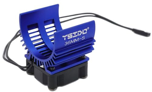 YSIDO 36MM-S Alloy Heat Sink Heatsink with 5-8.4V High Speed Cooling Fan for 1/10 1/12 RC Car 540 550 Brushed Motor F540 3650 3660 Size Brushless Motor Truck Buggy Crawler (Blue)