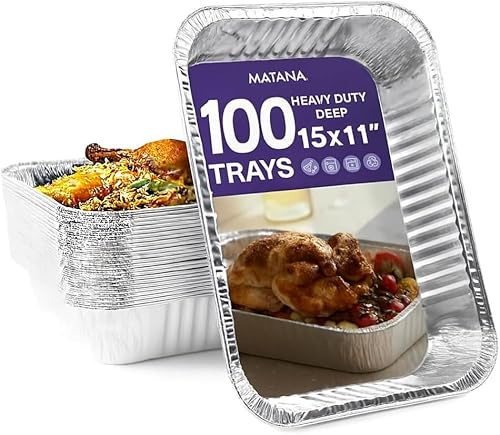 MATANA 100 XL Große Aluschalen – 37×27 cm (5000 ml), 7 cm tief | Schwerlast-Aluminium Backofen- & Grillschalen – Robuste Auflaufformen, Stapelbar, Ofen- & Gefrierschrankgeeignet