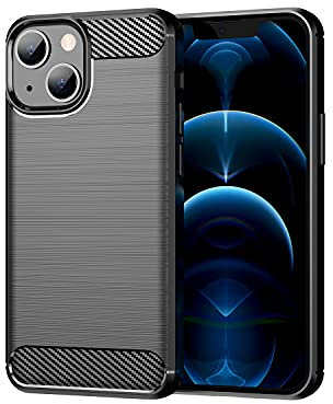owlhold Cover per iPhone 13 Mini, Custodia Spazzolata e Fibra di Carbonio Morbido Silicone TPU Slim Fit Case, Antiurto, Antigraffio, Antiscivolo, Protezione Grado Militare, Nero