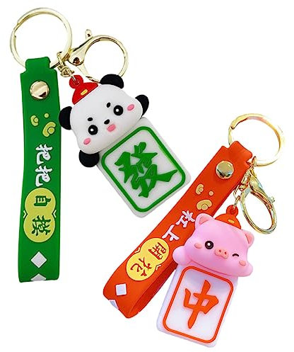 LIFKOME 8pièces Mahjong Keychains Animaux Pendentifs Accrocheurs Pour Et Clé Ornements De Décoration