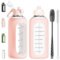 RNCKUUE 2 Litre Glass Water Bottle With Straw, 2l Large Borosilicate Glass Drinking Bottles With Sleeve, Brush, Pink