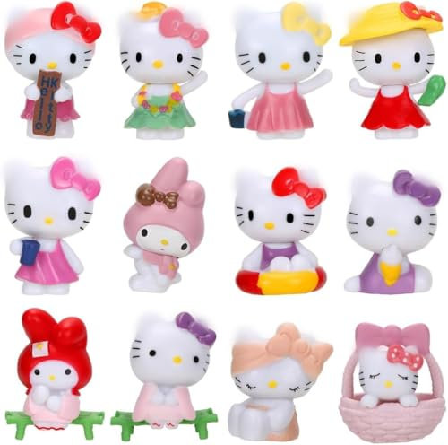 Xingsky Hello Katze Pop Figur, Katze Torte 12 Stück Tortendeko Katze, Kitty Tortendeko, KT Katze Kuchen für Kindergeburtstag Party Cake Dekoration Lieferungen