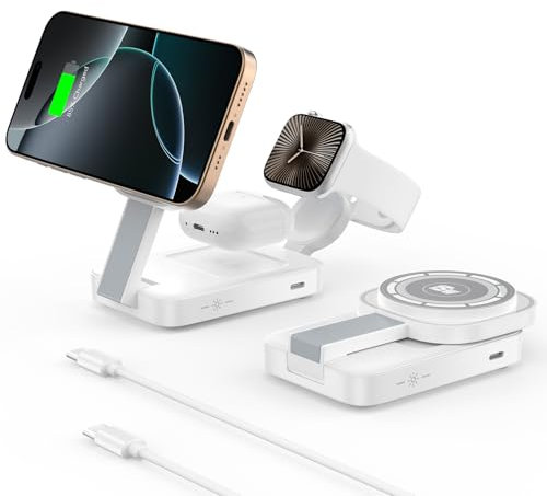 COCIVIVRE 3 in 1 Wireless Charger for MagSafe,Foldable Charging Station with Light Compatible with iPhone 16/16 Pro Max/15/14/13/12/11,Apple Watch 10/Ultra 2/9/8/7/6/SE,Air Pods Pro/4/3/2(White)