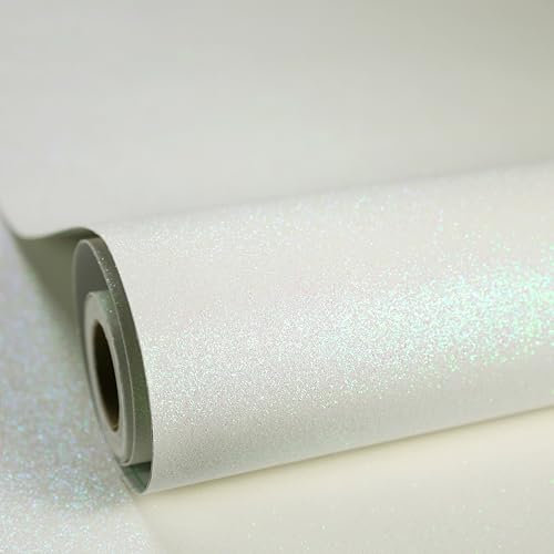 ReWallpaper White Shiny Wallpaper for Bedroom Kids Glitter 60CM×5M White Glitter Sticky Back Plastic Waterproof Thick Stick on Wallpaper Bathroom Lining Paper for Drawers Countertop DIY