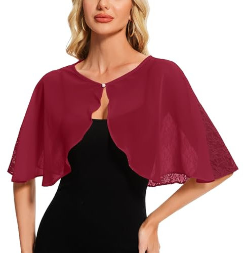 Atxnn Mantella da Donna in Pizzo Elegante Stola Chiffon Coprispalle per Abiti da Sposa Cerimonia Sera Scialle Estivo Bolero Poncho Cape