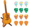 Wanmu Akustikgitarren Picks Box mit 3 Holzplektren, Mini-Aufbewahrungskoffer für Gitarristen Musiker Gravierte Holzplektrum-Box, Akustikgitarren-Boxhalter für E-Bass-Gitarrenliebhaber