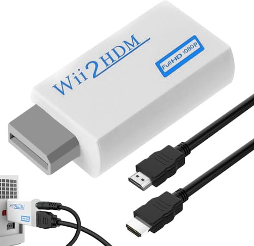 NTYUO Wii to HDMI Adapter, Wii to HDMI Converter with 1m Cable for 1080P/720P HD Video Audio Output with 3.5mm Audio Jack, Compatible with All Display Modes (White)