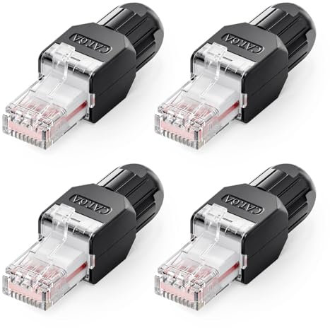 VCELINK Connecteur RJ45 Sans Outil CAT6A, Prise UTP Réutilisable Compacte sans Sertissage, Fiche RJ45 CAT6 pour Câbles Ethernet 23-26 AWG, 10 Gbps, Noir, 4 Pièces