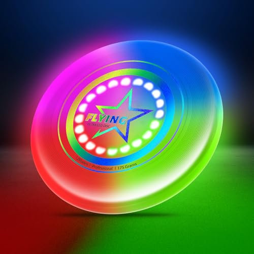 Dilabnda Ultraheller Flying Disc, Leuchtende Flugscheibe – 12 Intelligente Lichtprogramme, Wiederaufladbar & Stoßfest (Ideal für Nachtspiele, Gartenpartys, Kindergeburtstag 6+) 175g