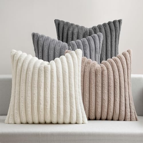 MIULEE Plüsch Kissenbezug 45x45 Kuschelkissen Flauschig Serie Graubraune | Kuschel Kissen Kissenbezüge Fell Sofakissen Dekokissen 4er Set Kissenhülle Kunstpelz Weich Waschbar Deko für Couch