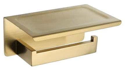 NIKCORP - Porte-Rouleau de Papier Toilette avec Étagère, Porte-Papier en Acier Inoxydable Brossé, Porte-Papier Mural pour Salle de Bain - Acier brossé doré