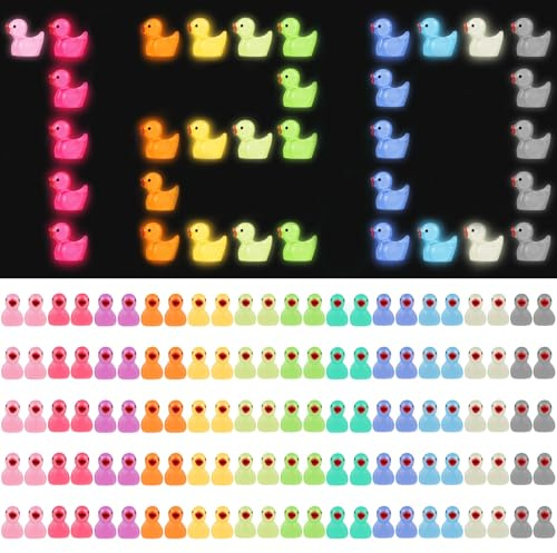 Giftota 120 Stück Mini Leuchtend Enten, 12 Farben Kleine Bunte Enten Figuren Miniatur Mini Duck Harz für Dekoration von Miniaturgarten Handwerk Topfdekorationen DIY, Fischbecken und Aquarien verwendet