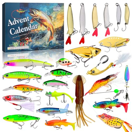 Angel-Adventskalender 2026 Herren, Angelköder, Angeln Geschenk Mann für Männer Teenager Junge Angler Ihn Anfänger,Perfekt für Frühlings- und Sommerferien und Reisen