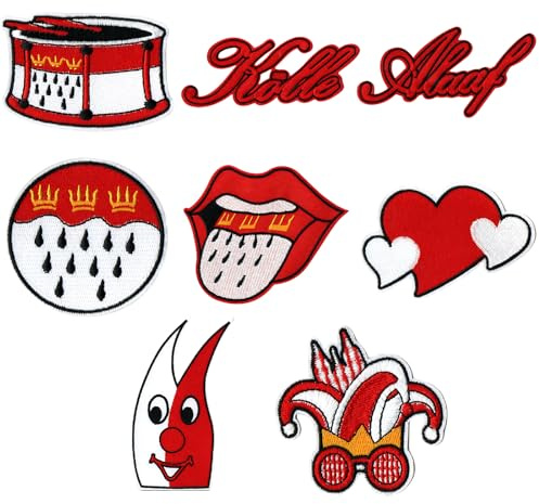 8 Stück Bügelbilder Karneval, Kölner Karneval Aufnäher Rot Weiß Bügelflicken, Bügelbilder Bügelbild Karneval Kleidung, Sticker zum Aufbügeln fur Reparaturflicken Annähen Aufbügeln