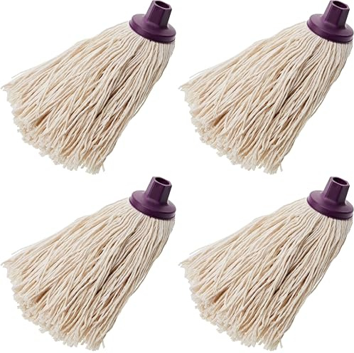 Mery | Mocio in Cotone | Mocio Assorbente | Testa Extra-Large | Attacco Universale a Filetto | Resistente | Naturale | Misure: 22 cm (Confezione da 4)