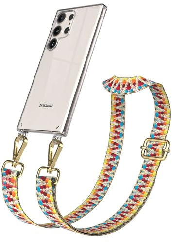 EAZY CASE Handykette - Verstellbares Taschenband kompatibel mit Galaxy S23 Ultra, Schulterriemen, Handykordel mit Silikon Hülle, Umhängetasche, Regenbogen Gold