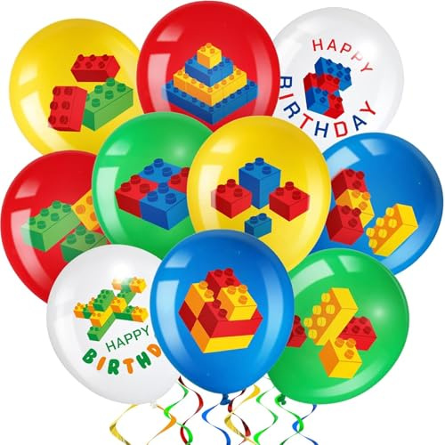 DazzJoy 20 Stück Bausteine Luftballons Geburtstag, Baustein Luftballon, Bausteine Deko Geburtstag Helium Ballons, Baustein Geburtstagsdeko Ballon für Kindergeburtstag Deko Mädchen Junge, Gaming Deko