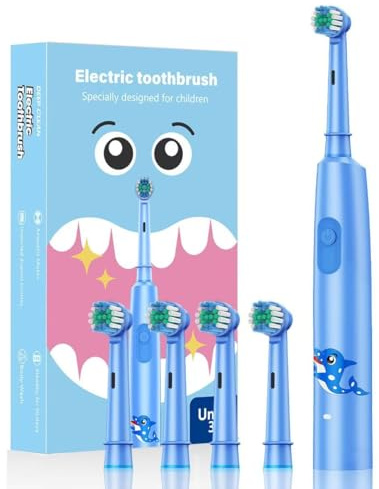 Cepillos de dientes eléctricos para niños de 6 a 12 años, cepillo de dientes infantil eléctrico recargable con temporizador, 3 modos, lPX7 resistente al agua con cabezal 4 cerdas suaves (Azul Claro)