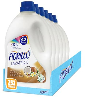 Fiorillo Detersivo Liquido Lavatrice, 42 Lavaggi, 252 Lavaggi Totali, Confezione da 6, Formula Concentrata (Cocco e fiori di tiarè)