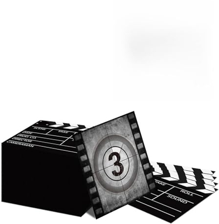 Tapufitil 80 Stück Filmklappe Papierservietten, Schwarz-Weiß Film Motiv Servietten mit Countdown-Zahl 3, 32x32cm Einweg Servietten für Film-Themen-Party Hollywood Party Dekoration