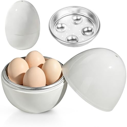 RNPKZ Mikrowellen Eierkocher Mit 4 Eier, Mikrowellen Eierkocher, Aluminium Eierkocher für die Mikrowelle, Designed für die Schnelle, Eierkocher für Hausgebrauch, Gesund und Sicher Zum Frühstück