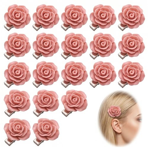 20 Pièces Mini Pince à Cheveux Fleur Rose Rose, Accessoire Cheveux Mariage et Fête, Petites Barrettes à Cheveux pour Femme et Fille, Bijoux de Cheveux Élégants pour Chignon et Style Bohème