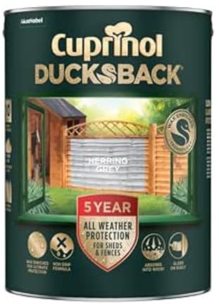 DUAYRA Ducksback Fence Paint 5L | All Weather Protection Paints | Outdoor Sheds Fence Wood Treatment | Low VOC - 10m²/L Coverage | Quick Drying Waterproof | Non Drip, Wex-Enriched | (Herring Grey)