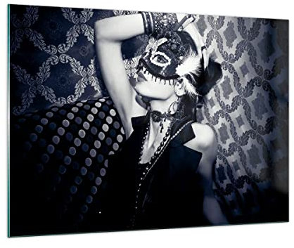 Moderne Impression sur Verre 100x70cm Image Tableau en Verre Decoration Murale Femme carnaval masque mode Grand Tableaux Decoratifs Muraux Chambre Horizontal Deco Cadre Salon Art GAA100x70-2212