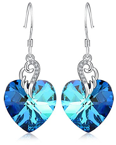 AOBOCO Engelsflügel Ohrringe Damen Sterling Silber Liebes Herz Hängend Ohrringe, Valentinstag Geburtstagsgeschenk für Frauen Sie