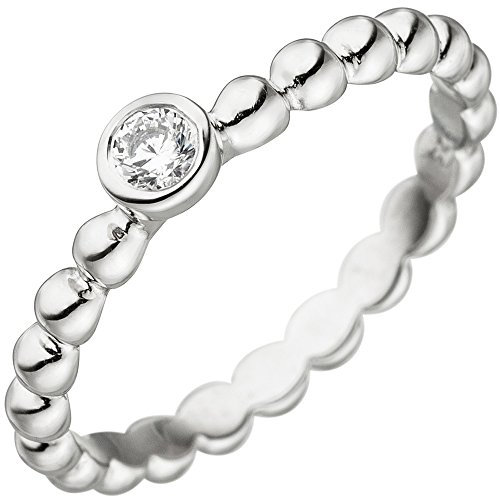 Ring Kugelring Kugel mit weißem Zirkonia Solitär 925 Sterling Silber Damen, Ringgröße:Innenumfang 50mm ~ Ø15.9mm