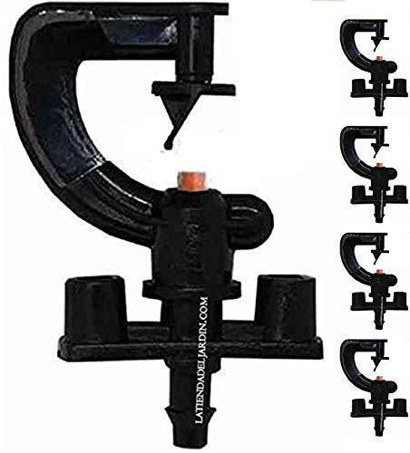 Suinga Pack 50 MICROASPERSORES 180º para riego agricola y riego en jardineria. Microaspersor de riego con RADIO de ALCANCE 2 a 2,5 metros. Sistema de riego por goteo profesional, negro