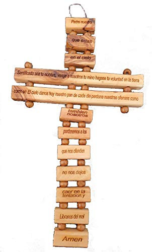 Croce in legno di ulivo con preghiera del Padre Gerusalemme, 22,9 cm, in spagnolo di Bethehem