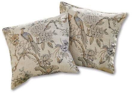 Loberon Kissenhülle 2er Set Lorry, französisches Toile de Jouy-Muster mit Pfau, weiche Haptik, Romantik-Look, Kissenbezug, Wohntextilien, Wohn-Accessoires, Leinen, beige