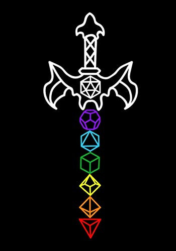 DnD Journal: RPG Campaign Notebook with Mixed Paper | Alternating Lined, Hex and Graph Grid Paper | D20 Dice Rainbow Sword for Tabletop Role Playing Games | 7x10 120 Pages