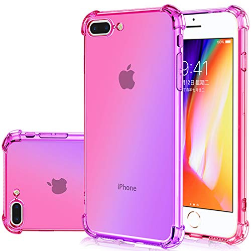 Gufuwo iPhone 8 Plus/7 Plus Case, Gradient Slim Anti Scratch Soft Clear TPU Phone Case Cover, Shockproof Case for iPhone 7 Plus/8 Plus (Pink/Purple)