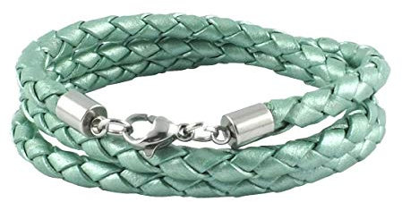 König Design Lederkette Lederband Leder-Armband 6 mm Herren Halskette Grün Metallisch 45 cm lang mit Karabinerverschluss geflochten