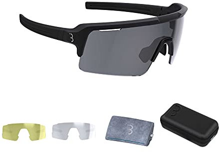 BBB Cycling Fuse Cycling Glasses for Men and Women | Comes With 3 Interchangeable Lenses: Smoke, Yellow and Clear | Road Cycling and MTB Glasses | Matt-black | BSG-65